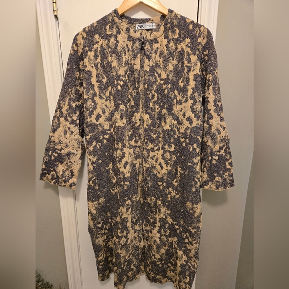 Zara Limited Edition Jaquard Knit Duster Coat Size Small Gold/ Grey,Blue - Picture 7 of 14